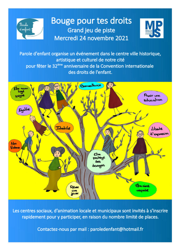 affiche de la manifestation Bouge pour tes droits organisée par l'association Parole d'enfant le 24 novembre 2021 dans le centre historique de Marseille